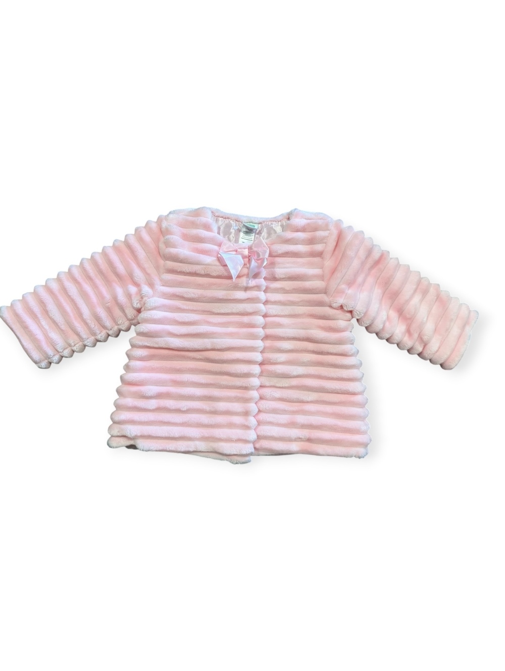 Little Me Baby Jacket 12M Pink Plush Ribbed Satin Lined with Bow Detail